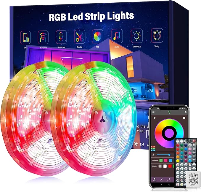 Ledagic 130 ft LED Lights for Bedroom Music Sync RGB LED Strip Lights with APP & Remote Control LED Lights for Room Home Party Christmas Wall Decor (2 Rolls of 65ft)