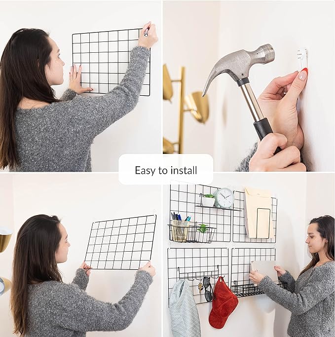 ODOXIA 1 Pack Wire Wall Grid Panel | Hanging Home, Office & Kitchen Décor | Mesh Storage Organizer & Picture Frame | Grid Panels | Memo & Photo Grid | Photo Wall | Metal & Black