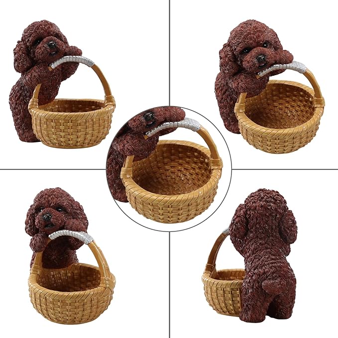 Dog Resin Storage Basket, Desktop Organizer for Remote & Keys, Cute Home Decor Tray, Ideal present for Pet Lovers.(Poodle Red)