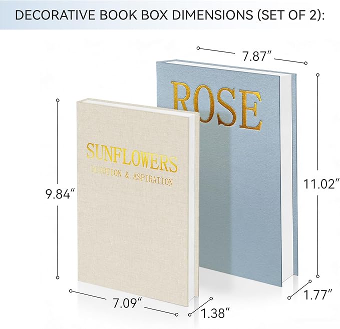 Premium Linen Decorative Book Box Set of 2 - Letter Gold Foil Embossed with Hidden Storage | Coffee Table, Bookshelf & Mantel Decor & Keepsake Organizer to Elevate Home Aesthetic,Blue