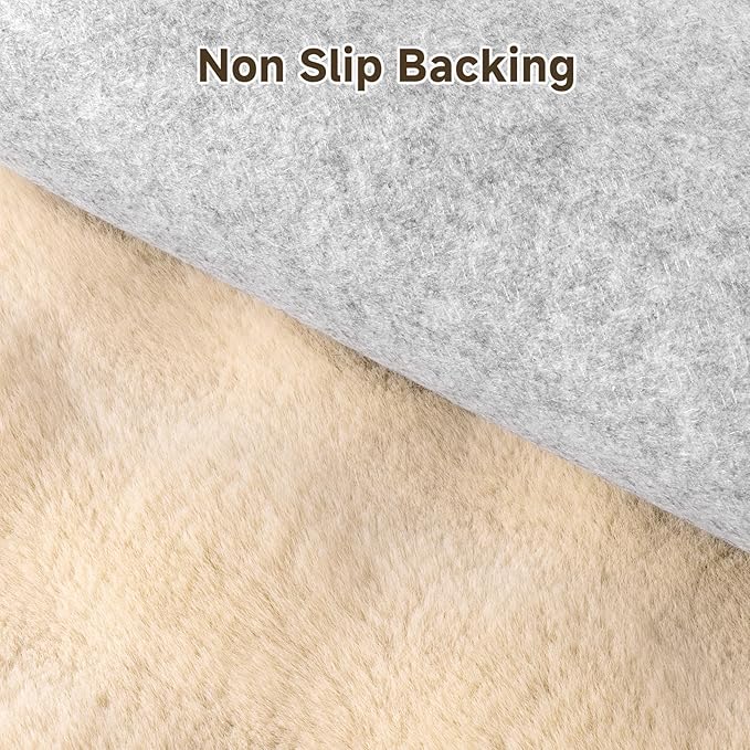 Pauwer Area Rugs for Living Room, 5x7 Fluffy Faux Fur Rug Non Slip Machine Washable Soft Shaggy Indoor Floor Carpet for Bedroom Dorms Playroom, Beige