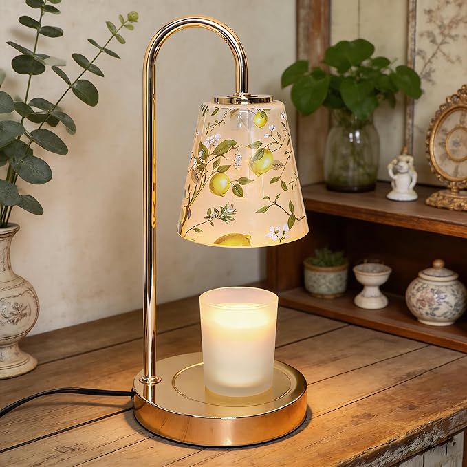 Crystal Club Lemon Candle Warmer Lamp with Timer Dimmer, 4-Level Brightness Wax Melt Warmer with 2×50W Bulbs, Candle Warmer for Scented Jar Candles Lights, Birthday Gifts for Women Mom
