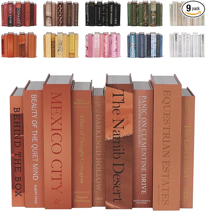 Orange Faux Books Set of 9 - Secret Compartment Fake Books Ideal for Coffee Table, Home Staging, Interior Design & Fashion Books, Old Money Aesthetic, Library Decor