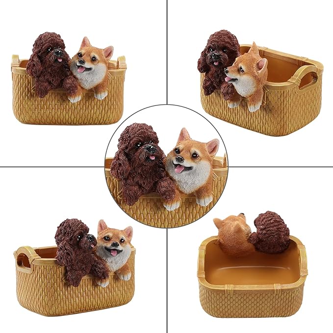 Dog Resin Storage Basket, Desktop Organizer for Remote & Keys, Cute Home Decor Tray, Ideal present for Pet Lovers.(Toy Poodle & Shiba Inu)
