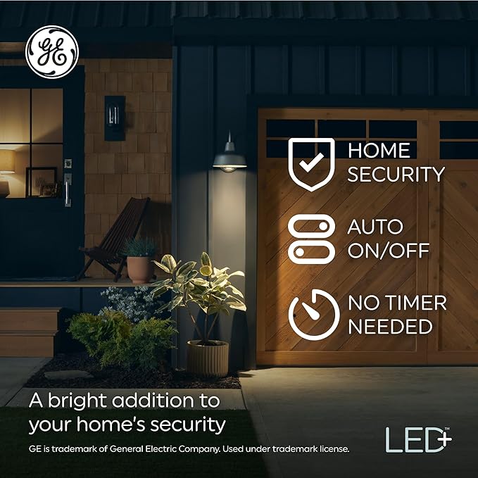 GE LED+ Dusk to Dawn LED Light Bulbs, Automatic On/Off Outdoor Security Lights, Soft White, E12 Candelabra Base (8 Pack)