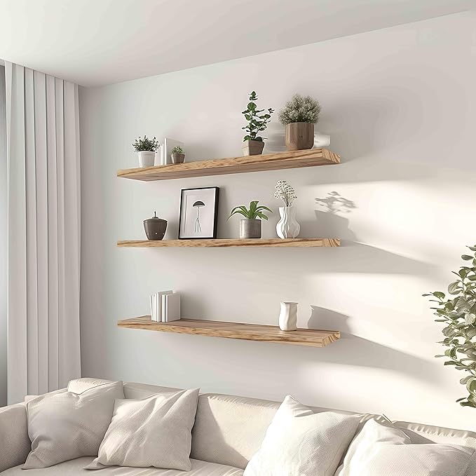 GXYAWPJ 36 Inch Floating Shelves for Wall Rustic Light Wood Wall Shelves for Bedroom Set of 4