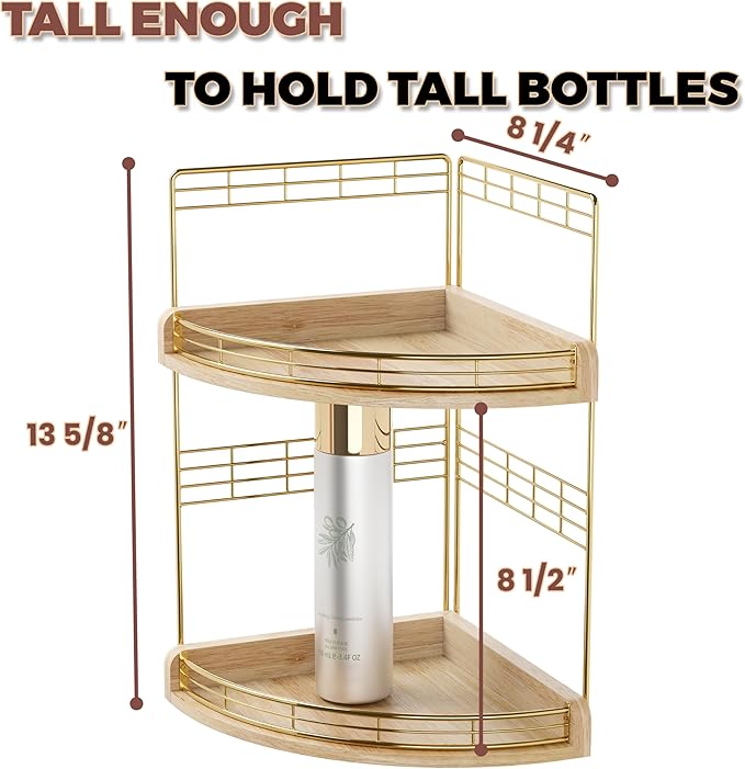 2-Tier Bathroom Countertop Corner Organizer for Small Spaces Counter Shelf for Sink & Vanity, Compact Vertical Storage for Toiletries (Natural)