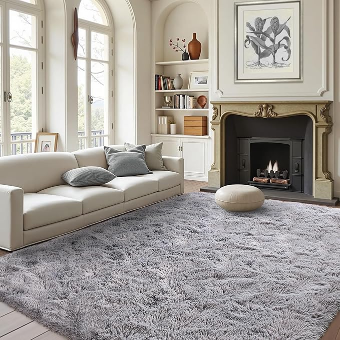FinRèc Soft Grey Rugs for Bedroom Living Room, 4x6 Feet Fuzzy Shaggy Area Rug, Non-Slip Fluffy Furry Shag Rug for Nursery Kids Room Dorm Room Home Decor, Indoor Plush Floor Carpet