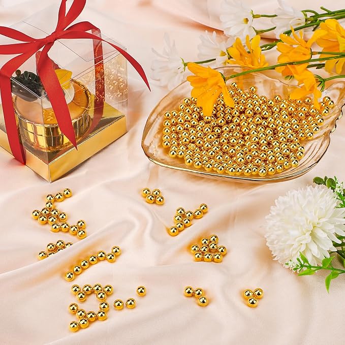 Suream 1300PCS Pearl Beads for Centerpieces, 8mm/0.31in No Hole Artificial Beads for Vase Filler, Jewelry Making, Table Scatter, Wedding Decoration, Makeup Holder, DIY Craft Projects, Gold Plated