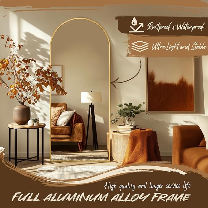 Antok Arched Full Length Mirror, 56"x15" Gold Metal Frame Floor Mirror for Bedroom Living Room, Freestanding/Wall Mount/Leaning