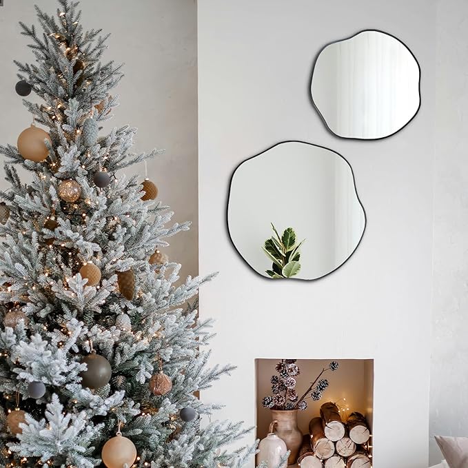 POZINO Irregular Mirror, 20" Asymmetrical Wall Mirrors, Scalloped Rounded Mirror, Modern Frameless Abstract Mirrors for Living Room Bedroom Bathroom Entryway Hallway Fireplace