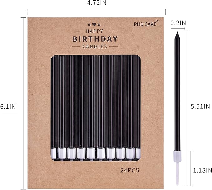 PHD CAKE Black Long Thin Birthday Candles, Cake Candles, Birthday Parties, Wedding Decorations, Party Candles