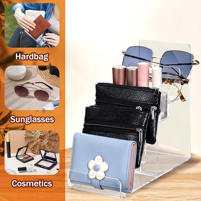Giantree Acrylic Wallet Display Stand, 1 PCS 6 Tier Clear Purse Handbag Organizer Jewelry Riser Display Stand 7.8" Clear Multi Slot Counter Table Shelf for Cosmetic Perfume Sunglasses(6 Tier,1)