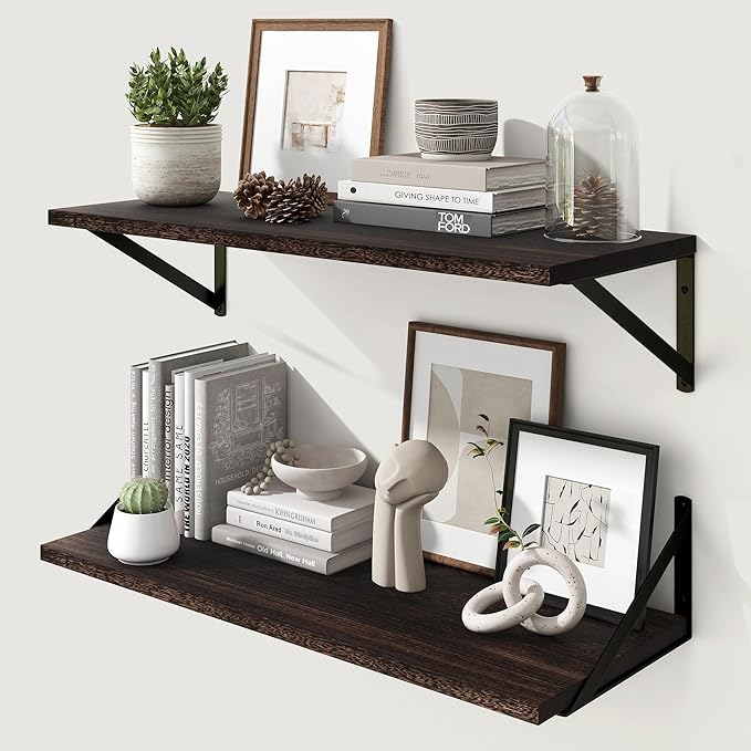Marsmiles Deep Floating Shelves for Wall - 30 Inch Wide x 12 Inch Deep Wall Shelves Set of 2 - Rustic Wood Floating Shelves for Living Room Bedroom Bathroom