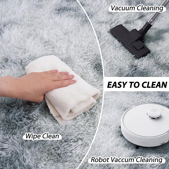Area Rugs for Living Room 6x9, Ultra Soft Fluffy Rug for Bedroom, Modern Shaggy Carpet Fuzzy Rug for Girls Boys Room Home Indoor Nursery Teens Dorm Decor, Upgrade Non-Slip Durable, Tie-Dye Silver Grey