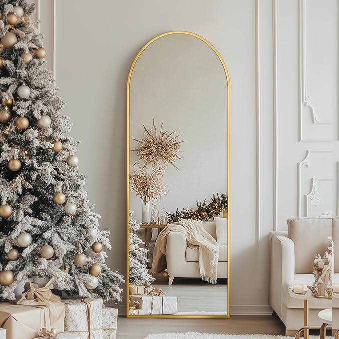 Antok 56" x15” Arched Full Length Floor Mirror, Gold Aluminum Frame, Free Standing/Wall Mount/Leaning for Bedroom, Living Room, Dressing Room