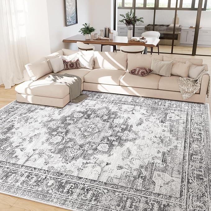 CAPALOCA Machine Washable Rugs Nursery Rug 8x10 Area Rugs Girl Non Slip Low Pile Water Repellent Soft Print Pattern for Bedroom Indoor Decor Kids Playroom Blackgray