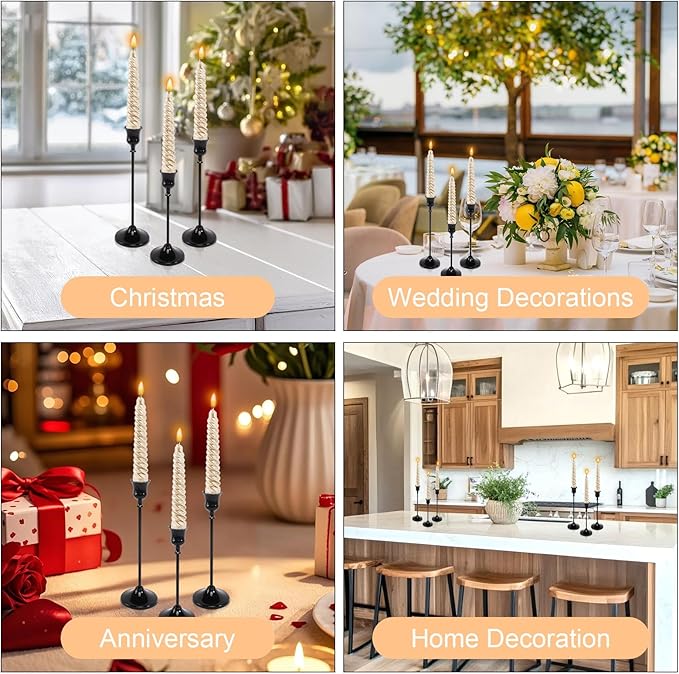 12pcs Black Candle Holder, Black Candlestick Holders Taper Candle Holders for Pillar Candles Sticks Holder Decor Halloween Christmas Decorations Candle Stick Holder Candelabros para Centros de Mesa