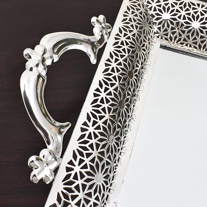 Decorative Mirrored Tray Home Decor Vanity Tray for Dresser Make Up Jewelry Organizer Silver Perfume Tray Rectangle Decorative Serving Glass Mirror