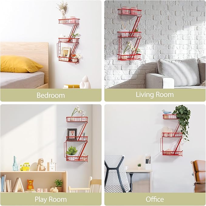 SweetSage Fire Escape Wall Shelf Red - New York Wall Art Decorative Figure Display Floating Shelves Metal Racks for Living Room, Home Office Storage (3-Tier)