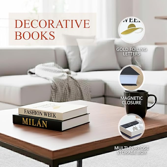 Fake books for decoration - Set of Two - Cardboard and linen - Decor Books for coffee table - Decorative boxes for home decor aesthetic - box storage (Fashion Week)