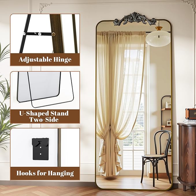 Vintage Full Length Mirror, 76"x34" Floor Mirror with Carved, Full Body Mirrors for Home Decor, Standing/Hanging Large Wall Mirrors for Bedroom/Living Room/Entryway, Bronze, Retro Style