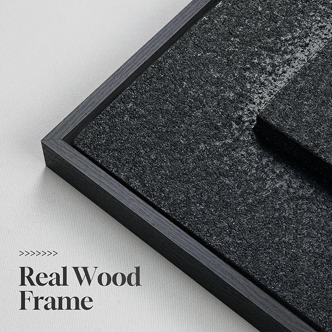 Large Framed 3D Textured Abstract Wall Art for Living Room, Horizontal Black Geometric Paintings Artwork for Walls, Modern Minimalist Pictures for Bedroom Dining Room Home Office Wall Decor 30x60