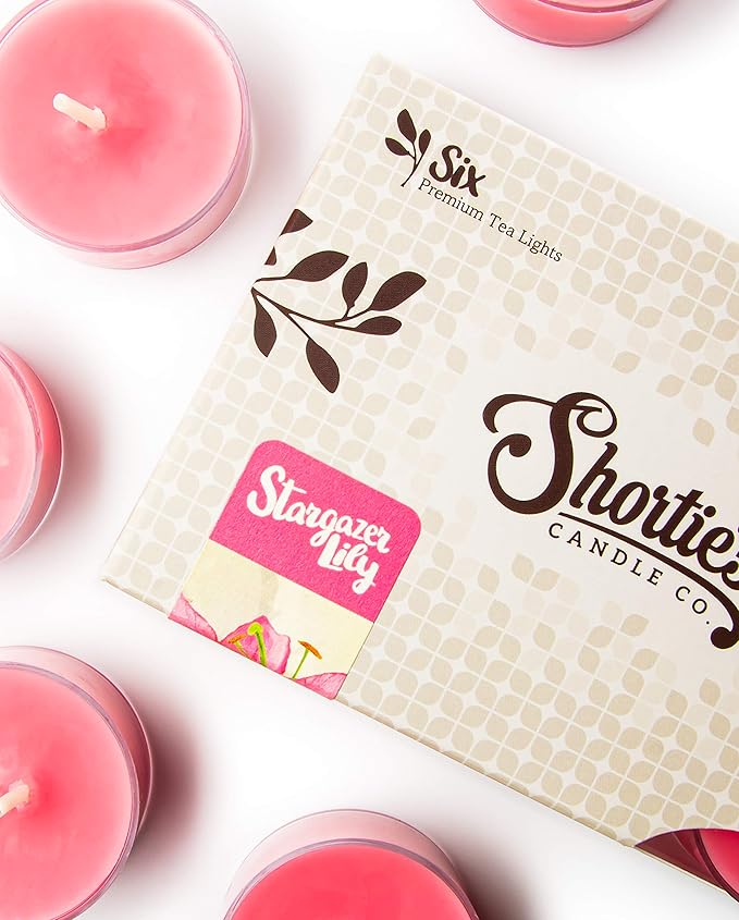 Stargazer Lily Premium Tealight Candles - Highly Scented with Essential & Natural Oils - 6 Pink Tea Lights - Beautiful Candlelight - Made in the USA - Flower & Floral Collection