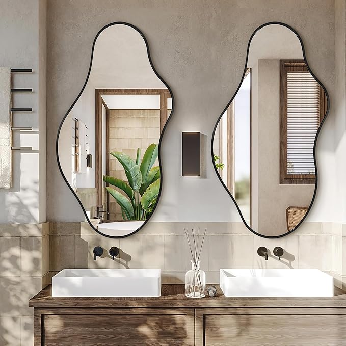 Dorlicecass Bathroom Mirrors for Over Sink - Long Wall Mirrors Decorative 20"x 36" Asymmetrical Abstract Aviation Aluminum Alloy Frame Unique for Bedroom, Living Room, Cloakroom, Entryway Black