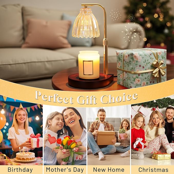 AIFEI Candle Warmer Lamp with Timer, Dimmable Candle Lamp with Adjustable Height, Birthday Gifts for Women Mom, House Warming Gifts New Home, Candle Lamp Warmer for Jar Candles with 2 Bulbs - Wood