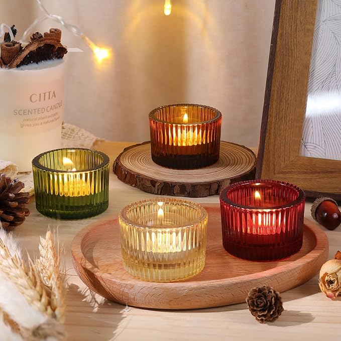HAVITI 24 Pack Tealight Candle Holders, Multicolor Votive Tea Light Candle Holder Glass for Gold Centerpieces Fall Wedding Table Decor Home Decor
