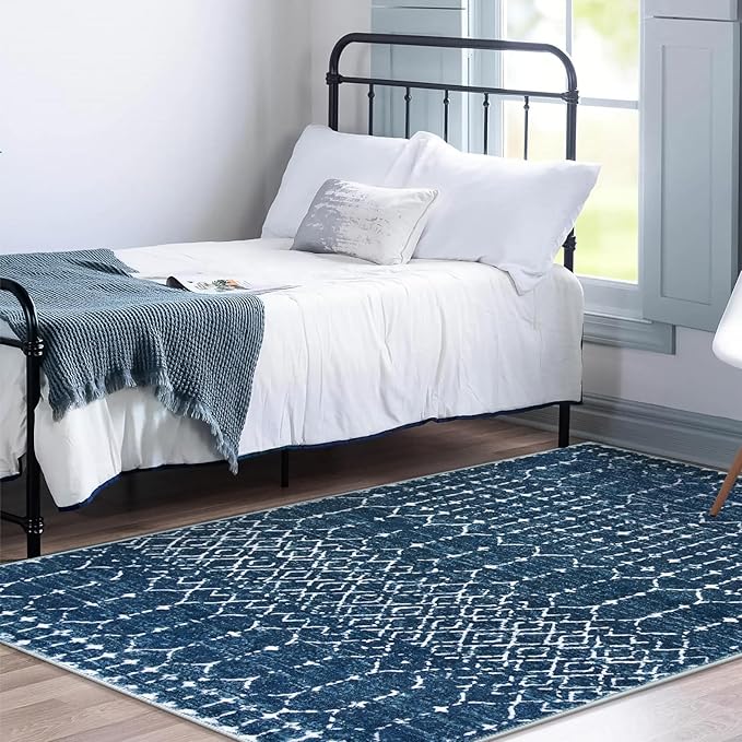 Lahome Moroccan Blue Area Rug 5x7 Machine Washable Non-Slip Throw Living Room Rugs Ultra-Thin Stain Resistant Soft Rug for Bedroom, Geometric Print Modren Carpet for Dining Room Office Entryway Hana