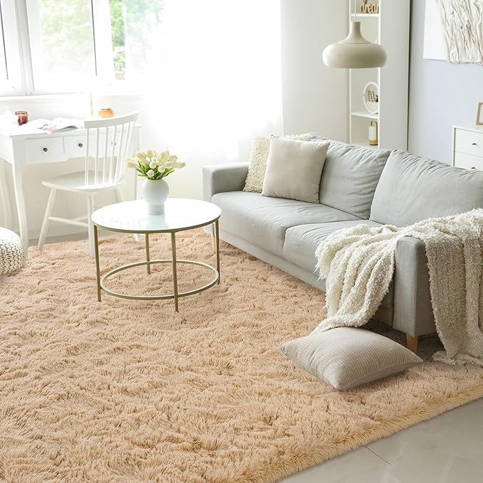 BENRON Fluffy Beige Rugs for Living Room Bedroom 4x6, Soft Plush Fuzzy Shaggy Rugs for Kids Girls Boys Room Decor, Washable Indoor Floor Carpets