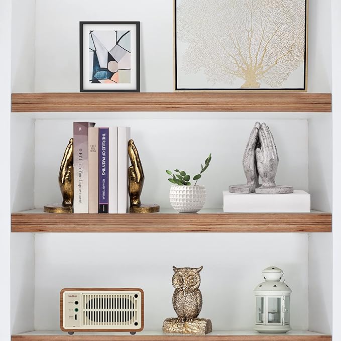 Book Ends to Hold Books Heavy Duty - Book Ends for Shelves, MXARLTR Decorative Bookends for Heavy Books with Anti-Slip Base Book Stopper for Home Office Meditation Yoga Room Decor (Antique Brass)