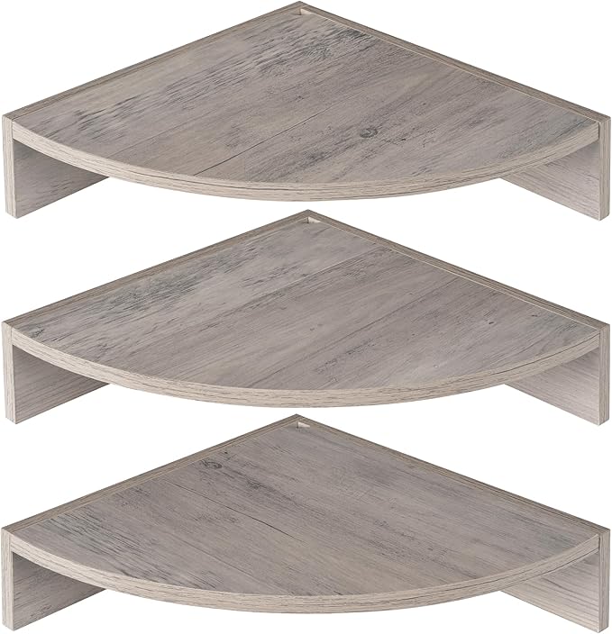 Corner Shelves 3-Pack for Bathroom & Kitchen, Space-Saving Floating Corner Wall Shelf with Easy Installation- Grey