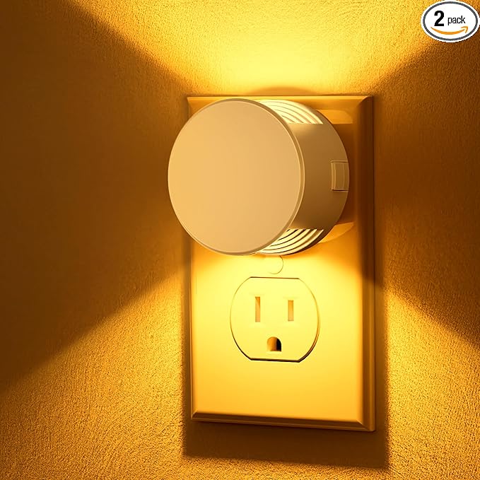 Briignite Night Light [2 Pack], Night Lights Plug Into Wall, 3 Adjustable Brightness Levels, Dusk to Dawn Sensor, Soft Amber Glow, Ideal Night Light for Kids, Bedroom, Bathroom, Hallway, Nursery