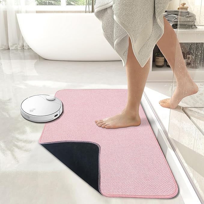 Bosap Bath Mat,Ultra Thin Bathroom Runner Rugs,Large Bath Mats for Bathroom,Quick Dry,Non-Slip,Machine Washable,Low Pile,Bath Rug,Shower Outside,Sink,Home Decor Accessories.Pink,1'5"x2'11"（17x35inch）