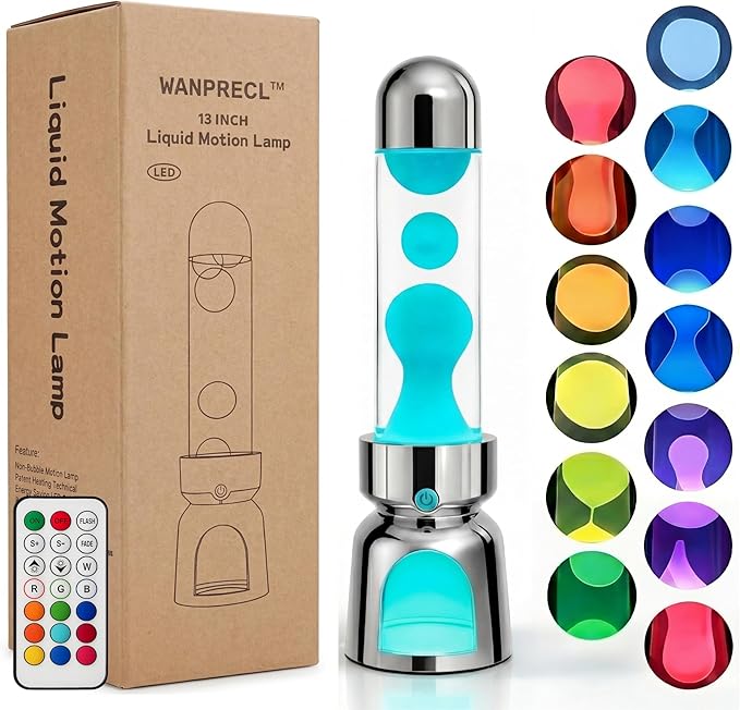 Liquid Motion Lamp Lighthouse Style 13" LED Night Light for Adults Kids with Remote 13 RGB Color Changing Decorative Mood Light for Bedroom, Aesthetic Home Decoration, Table Lamp, White Wax