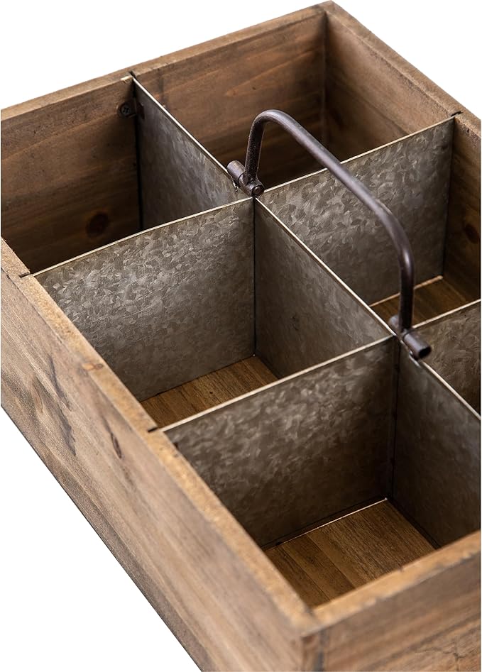 Farmhouse Wooden Crates for Decor 15 X 10 inches, Distressed Wood and Galvanized Storage Crates for Crafts, Rustic Wooden Baskets for Gifts, Wood Crates for Display, 6 Individual Slots