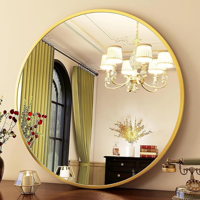 HARRITPURE 28" Round Mirror - Gold Bathroom Mirror Circle Wall Mirror with Brushed Aluminum Alloy Frame Modern Decor for Living Room, Vanity, Bedroom, Entryway
