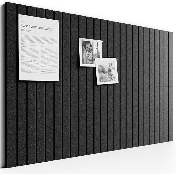 Bumusty Large Cork Board Alternative-36 x 24" Felt Bulletin Board Tiles, with 30 Pushpins, 40 Adhesive Tabs, Fine-Stripe 6-Pack, Cork Boards for Office Push Pin Board Felt Board-Charcoal Gray