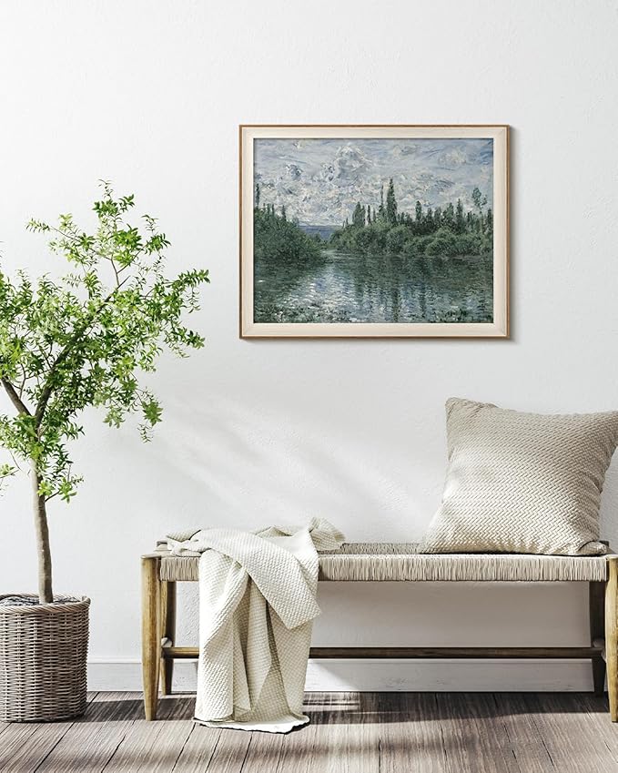 VIYYIEA Framed Canvas Wall Art for Living Room, Vintage Home Decor Landscape Oil Painting Summer Room Decor Bathroom Wall Decor, Large Wall Art -【Banks of the Seine】-(16"x20")