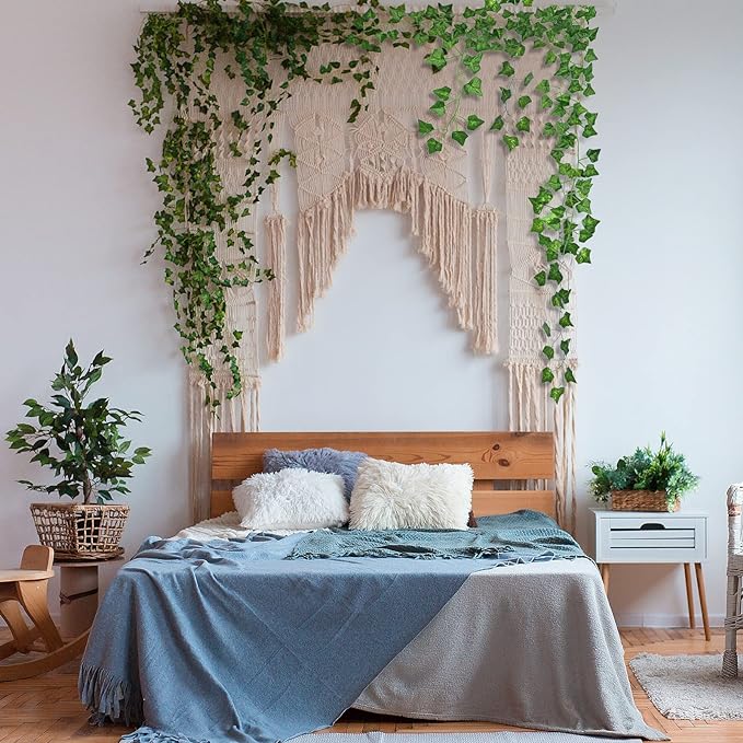 CQURE 72 Pack 504Ft Artificial Ivy Fake Vines,Ivy Garland Greenery Garland Fake Hanging Plants Vines Aesthetic Green Leaves for Bedroom Wedding Party Garden Wall Decor