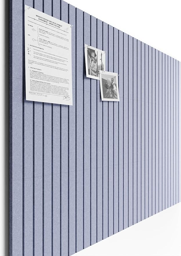Bumusty Large Cork Board Alternative-48 x 36" Felt Bulletin Board Tiles, with 30 Pushpins, 70 Adhesive Tabs, Fine-Stripe 12-Pack, Cork Boards for Office Push Pin Board-Soft Periwinkle