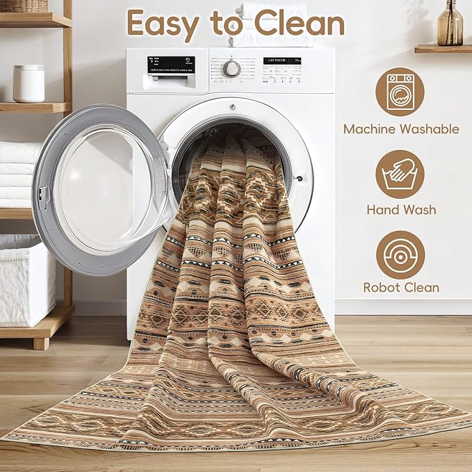 cotiled 5x7 Area Rug Living Room: Washable Boho Rugs with Non Slip Backing Large Soft Indoor Stain Resistant Carpet for Bedroom Farmhouse Dining Room Lightweight Home Decor Brown/Beige