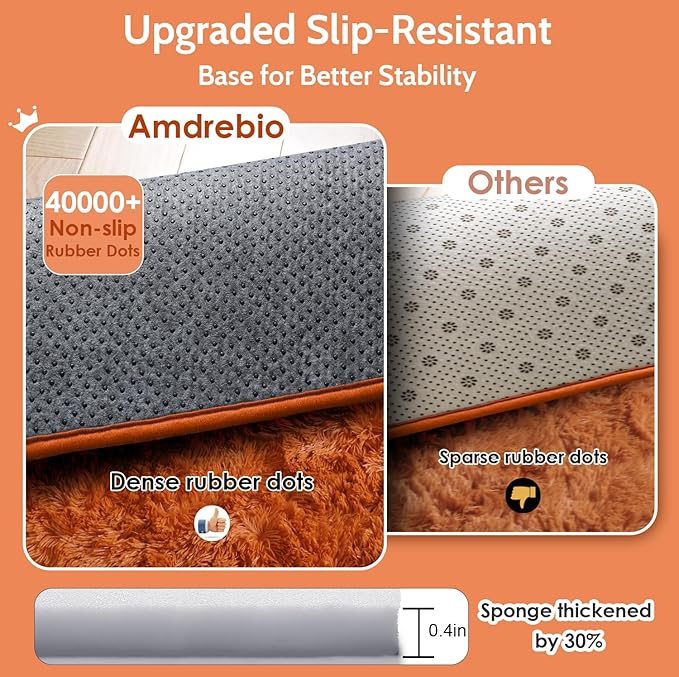 Amdrebio Burnt Orange 2x3 Small Area Rugs for Bedroom, Mini Fluffy Fuzzy Shaggy Furry Rug for Kids Room Decor Aesthetic, Cute Plush Shag Dark Orange Carpet for Door Entryway Nursery Dorm Classroom