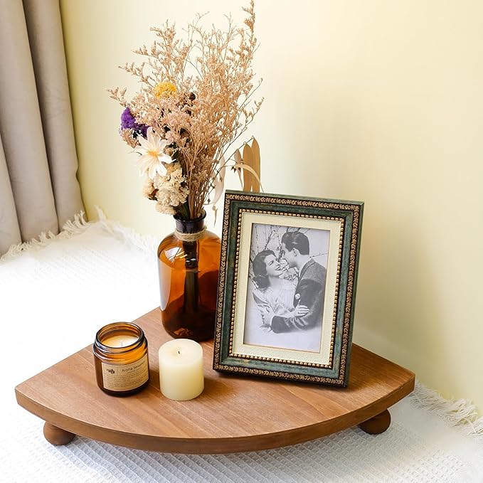 Corner Counter Wood Shelf, Rustic Pedestal Stand, Farmhouse Corner Shelves Stand, Tray Riser for Coffee Bar, Bathroom Countertop Organizer Corner, Centerpiece Display Riser for Kitchen (Wooden)