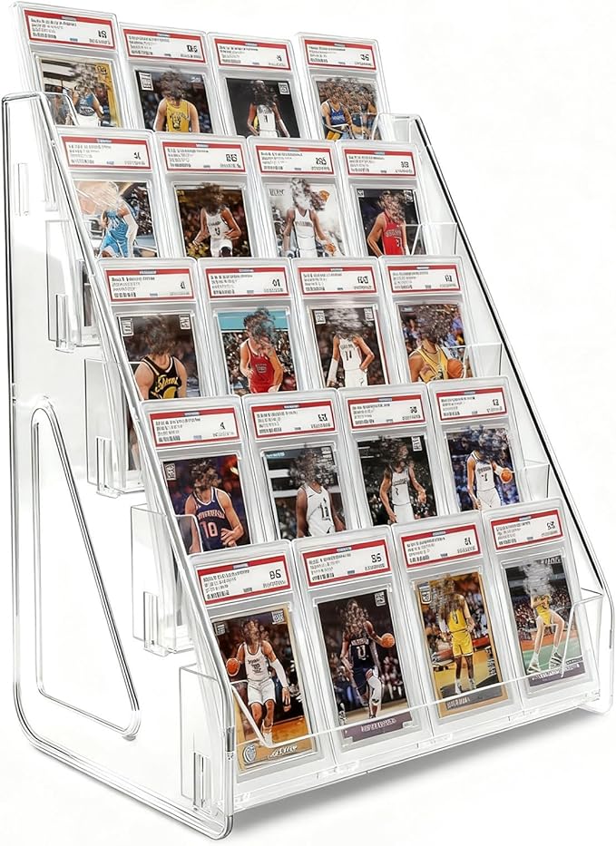 Large 5-Tier Trading Card Display Stand – Vertical Shelf Rack Holder for Baseball Basketball Sports Graded Game Greeting Card Display, Snap-On Assembly