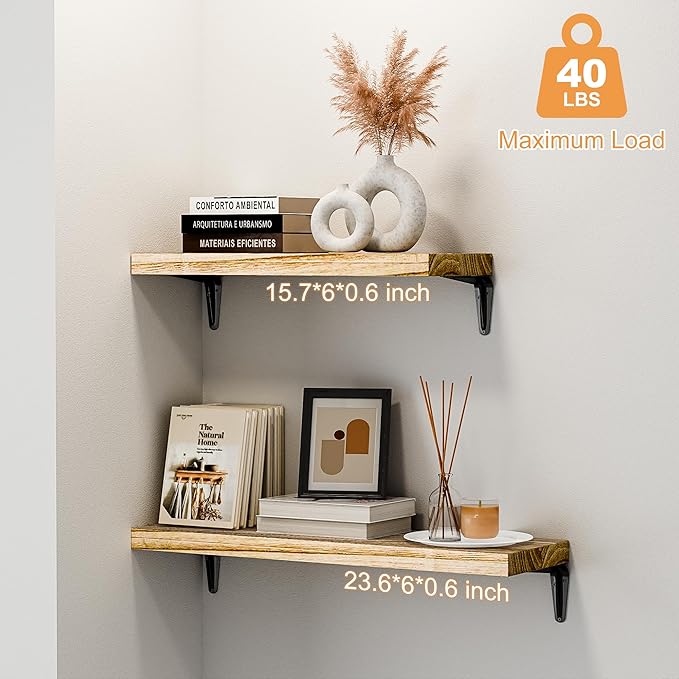 SKYSEN Floating Shelves for Wall Set of 6, 15.7in Wood Wall Shelf for Decor, Bathroom, Bedroom, Storage, Book,Kitchen, Living Room - Rustic Brown(fs-40-l)