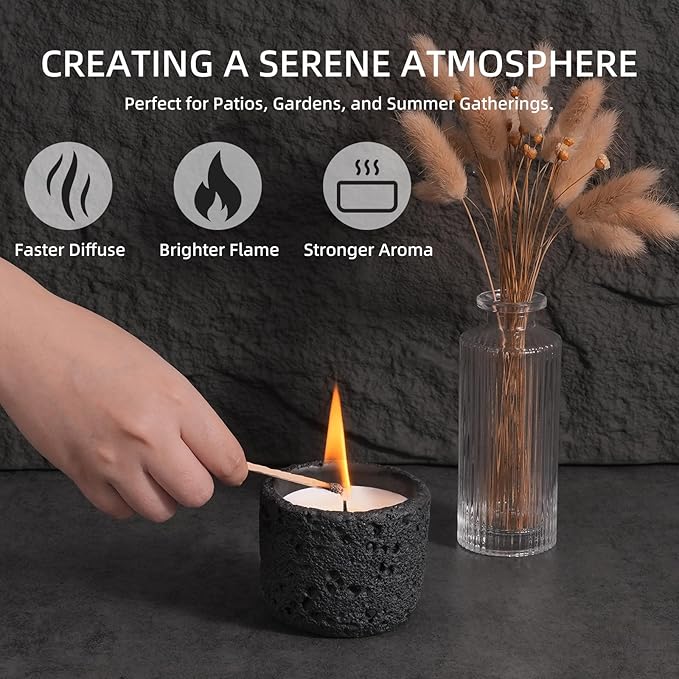 Viyffo 6oz Citronella Candle Outdoor, Small Citronella Candle Indoor, Candles for Home Scented, Non Toxic Soy, Black Ceramic Jar for Patio, Backyard Décor & Camping Gift (12+ Hours Burn)